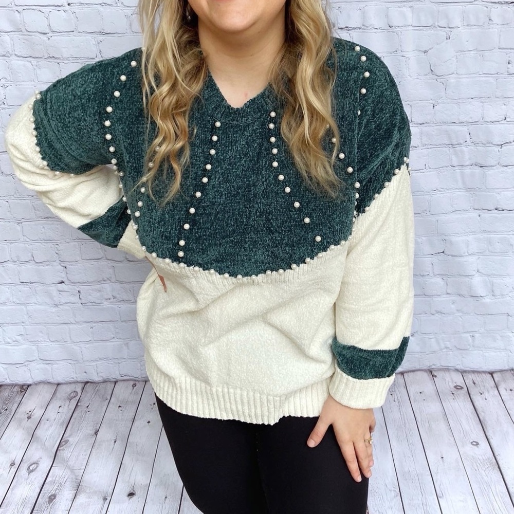 Green/Cream Pearl Sweater